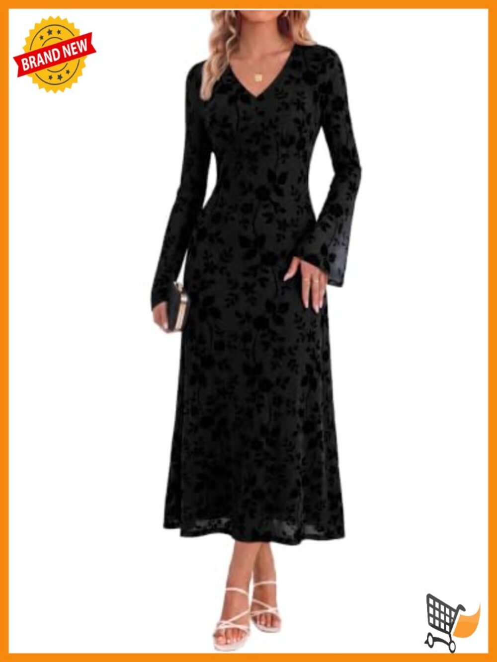Floral Long Sleeve Maxi Dress V-Neck Bell Sleeve Bodycon
